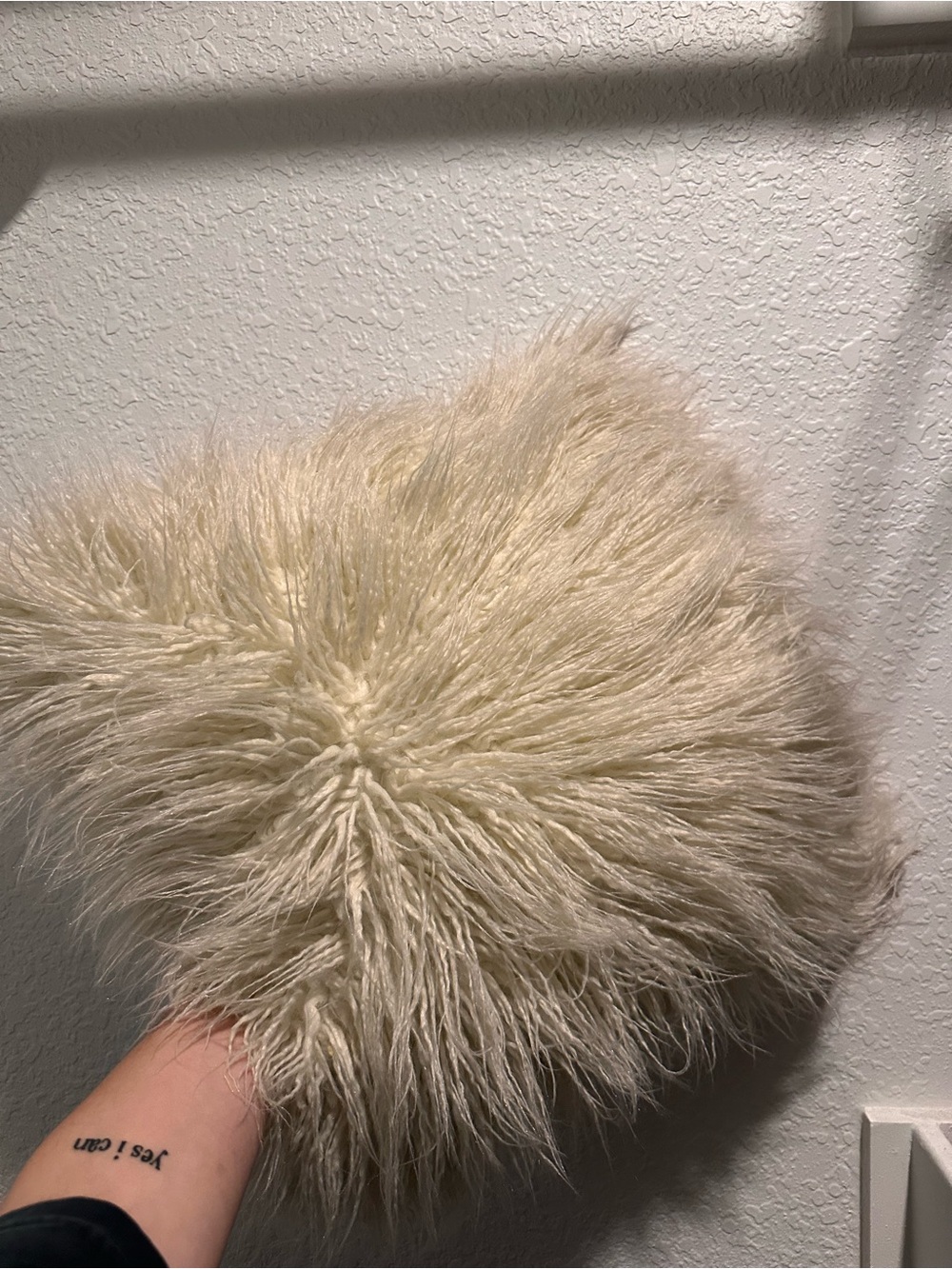 Cream Faux Fur Square Accent Pillow - Plush Home Accent